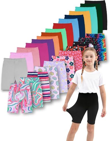 Elastic Waist Shorts for Girls,10 Pack Kids Bike Shorts Size 4-11Y, Assorted Colors, Toddler Dance Short in Kuwait