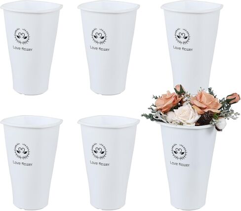6-Pack White Plastic Flower Buckets, 12 Inch Floral Bucket Vases for Cut Flowers in Saudi Arabia