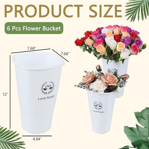 6-Pack White Plastic Flower Buckets, 12 Inch Floral Bucket Vases for Cut Flowers in Saudi Arabia