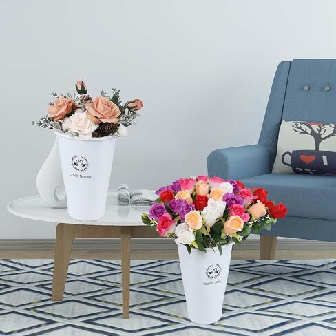 6-Pack White Plastic Flower Buckets, 12 Inch Floral Bucket Vases for Cut Flowers in Saudi Arabia