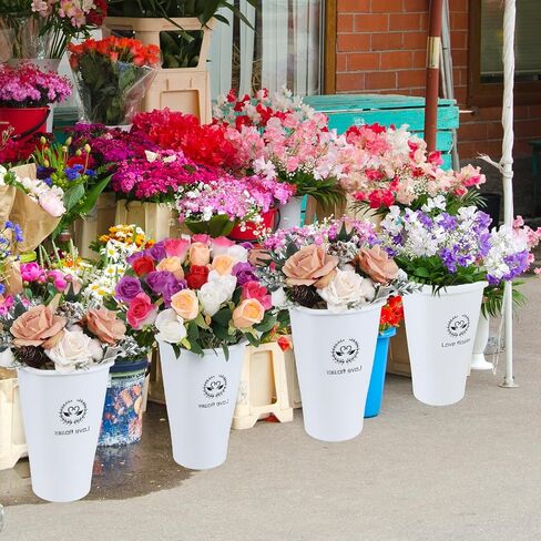 6-Pack White Plastic Flower Buckets, 12 Inch Floral Bucket Vases for Cut Flowers in Saudi Arabia
