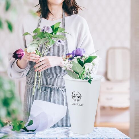 6-Pack White Plastic Flower Buckets, 12 Inch Floral Bucket Vases for Cut Flowers in Saudi Arabia