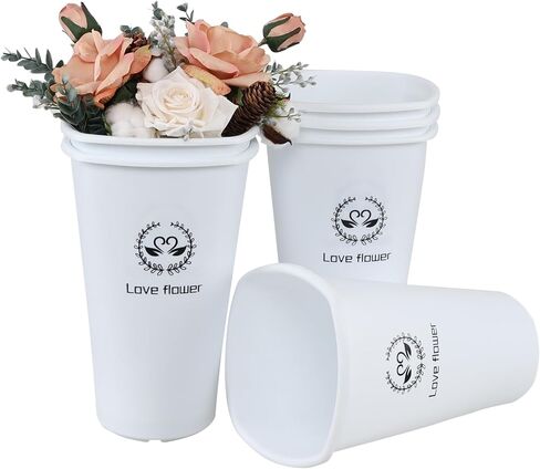 6-Pack White Plastic Flower Buckets, 12 Inch Floral Bucket Vases for Cut Flowers in Saudi Arabia
