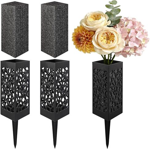 2-Pack Cemetery Vases for Grave with Spike and Foam, Grave Flower Holder for Cemetery Marker Surroundings and Memorial Displays, Outdoor Ground Decor (Flowers Not Included) in Saudi Arabia