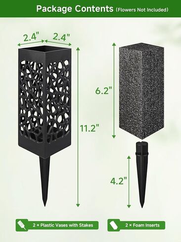 2-Pack Cemetery Vases for Grave with Spike and Foam, Grave Flower Holder for Cemetery Marker Surroundings and Memorial Displays, Outdoor Ground Decor (Flowers Not Included) in Saudi Arabia