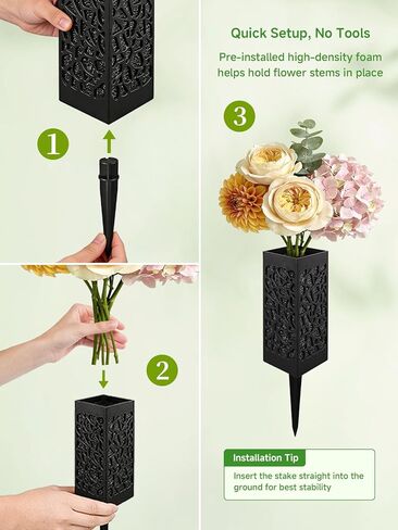 2-Pack Cemetery Vases for Grave with Spike and Foam, Grave Flower Holder for Cemetery Marker Surroundings and Memorial Displays, Outdoor Ground Decor (Flowers Not Included) in Saudi Arabia