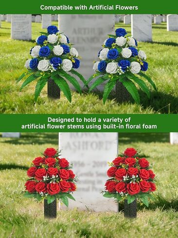 2-Pack Cemetery Vases for Grave with Spike and Foam, Grave Flower Holder for Cemetery Marker Surroundings and Memorial Displays, Outdoor Ground Decor (Flowers Not Included) in Saudi Arabia