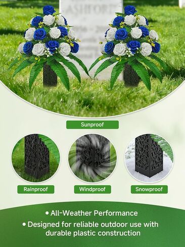2-Pack Cemetery Vases for Grave with Spike and Foam, Grave Flower Holder for Cemetery Marker Surroundings and Memorial Displays, Outdoor Ground Decor (Flowers Not Included) in Saudi Arabia