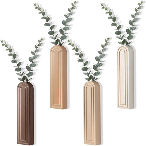 مجموعة مزهرية جدارية خشبية مكونة من 4 قطع، ديكور مزهرية مقوسة للزراعة المعلقة من بوهو، نباتات خشبية مثبتة على الحائط وحوامل زهور للحمام في المزرعة الحديثة وغرفة المعيشة والمدخل والديكور الريفي in Kuwait