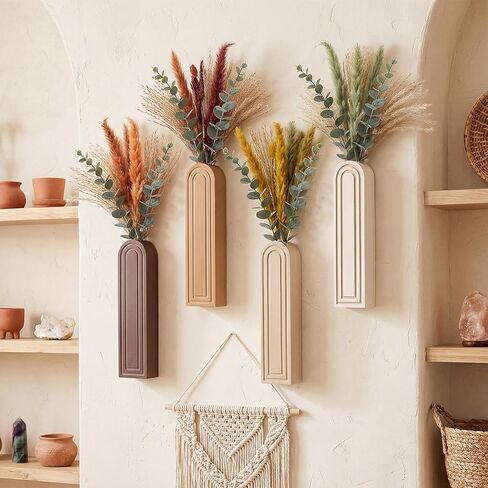 مجموعة مزهرية جدارية خشبية مكونة من 4 قطع، ديكور مزهرية مقوسة للزراعة المعلقة من بوهو، نباتات خشبية مثبتة على الحائط وحوامل زهور للحمام في المزرعة الحديثة وغرفة المعيشة والمدخل والديكور الريفي in Kuwait