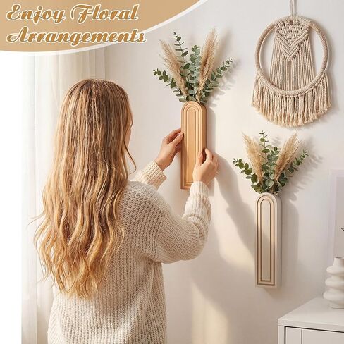 مجموعة مزهرية جدارية خشبية مكونة من 4 قطع، ديكور مزهرية مقوسة للزراعة المعلقة من بوهو، نباتات خشبية مثبتة على الحائط وحوامل زهور للحمام في المزرعة الحديثة وغرفة المعيشة والمدخل والديكور الريفي in Kuwait