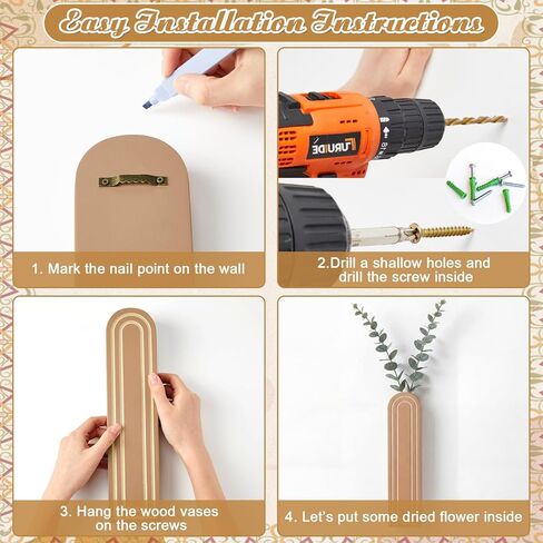 مجموعة مزهرية جدارية خشبية مكونة من 4 قطع، ديكور مزهرية مقوسة للزراعة المعلقة من بوهو، نباتات خشبية مثبتة على الحائط وحوامل زهور للحمام في المزرعة الحديثة وغرفة المعيشة والمدخل والديكور الريفي in Kuwait