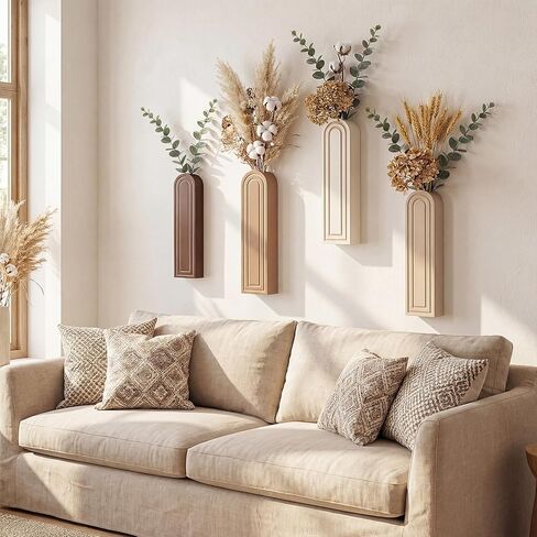 مجموعة مزهرية جدارية خشبية مكونة من 4 قطع، ديكور مزهرية مقوسة للزراعة المعلقة من بوهو، نباتات خشبية مثبتة على الحائط وحوامل زهور للحمام في المزرعة الحديثة وغرفة المعيشة والمدخل والديكور الريفي in Kuwait