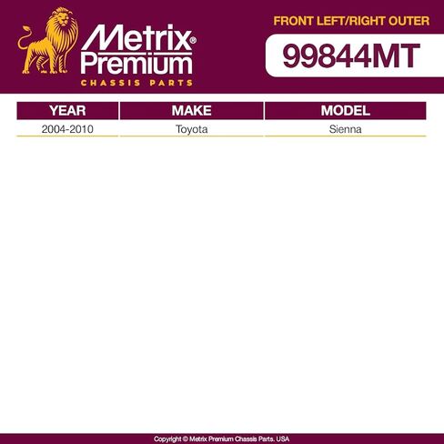 Metrix Premium Chassis Parts - Front Left & Right Outer Tie Rod End Kit Fits 2004-2010 Toyota Sienna, Replacement ES80627, ES80626, Made in Europe in Saudi Arabia