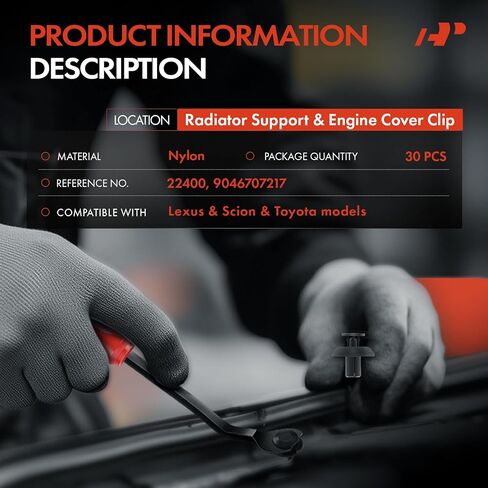 A-Premium 2.39oz 7mm نايلون مشعاع يدعم غطاء المحرك، مثبت السيارة، مشبك دبوس الدفع 30 حزمة متوافق مع Toyota Camry RAV4 Corolla Prius Highlander 4Runner Lexus RX350 RX350L RX450h in Kuwait