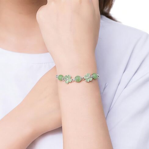 Green Four Leaf Clover Bracelet for Women Sterling Silver Plated Elegant CZ Cat Eye Heart Lucky Flower Wedding Engagement Adjustable Bracelets Good Luck Statement Fashion St. Patrick's Day Jewelry in Saudi Arabia