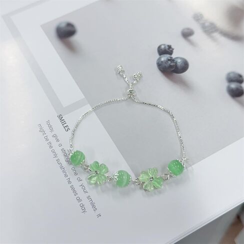 Green Four Leaf Clover Bracelet for Women Sterling Silver Plated Elegant CZ Cat Eye Heart Lucky Flower Wedding Engagement Adjustable Bracelets Good Luck Statement Fashion St. Patrick's Day Jewelry in Saudi Arabia