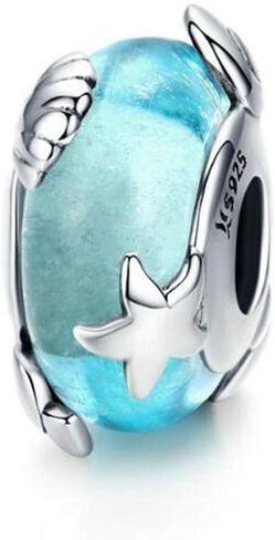 Blue Flower Glass Bead 925 Sterling Silver Murano Glass Beads Lampwork Spacer Charm Christmas Beads Love fit Pandora Charms Bracelet (E) in Kuwait