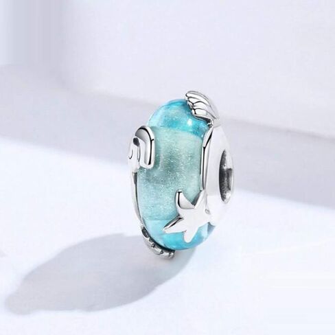 Blue Flower Glass Bead 925 Sterling Silver Murano Glass Beads Lampwork Spacer Charm Christmas Beads Love fit Pandora Charms Bracelet (E) in Kuwait