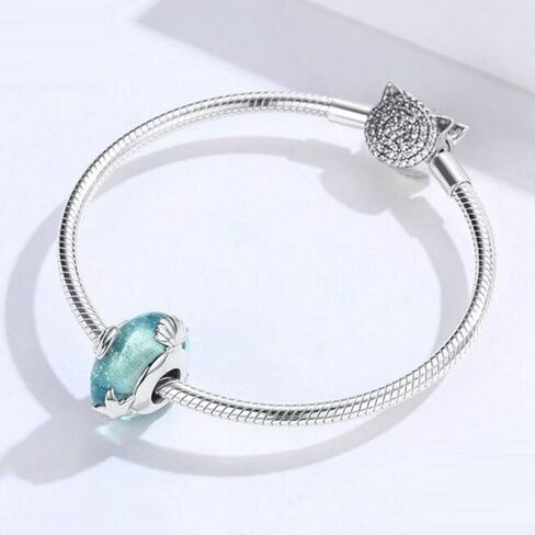 Blue Flower Glass Bead 925 Sterling Silver Murano Glass Beads Lampwork Spacer Charm Christmas Beads Love fit Pandora Charms Bracelet (E) in Kuwait