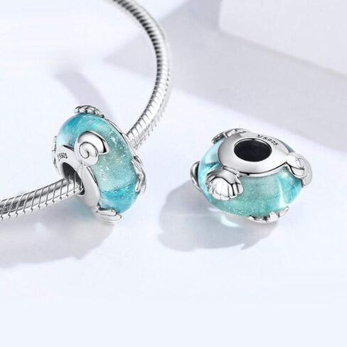 Blue Flower Glass Bead 925 Sterling Silver Murano Glass Beads Lampwork Spacer Charm Christmas Beads Love fit Pandora Charms Bracelet (E) in Kuwait