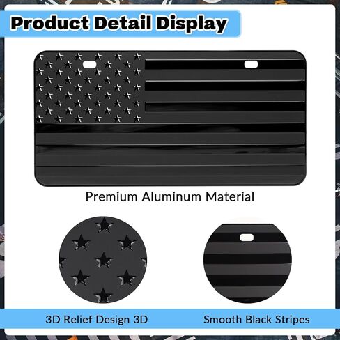 American Flag License Plate Frame, 6" x 12" Aluminum Metal Thick License Plate Frame, Durable 3D Embossed Car Tag Plates for Most Cars, RVs, Trucks in Kuwait
