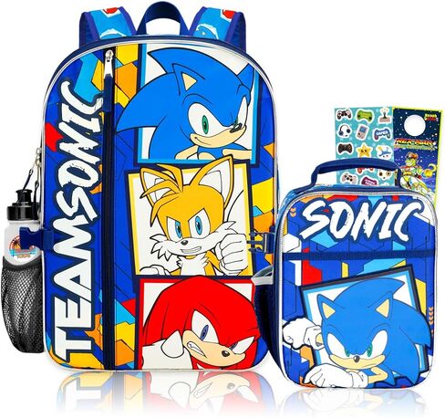 Sonic the Hedgehog Backpack with Lunch Bag Set - Bundle with 17" Backpack, Lunch Box, Water Bottle, Stickers, and More | Sonic School Bag with Lunchbox for Kids in Saudi Arabia