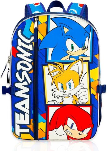 Sonic the Hedgehog Backpack with Lunch Bag Set - Bundle with 17" Backpack, Lunch Box, Water Bottle, Stickers, and More | Sonic School Bag with Lunchbox for Kids in Saudi Arabia