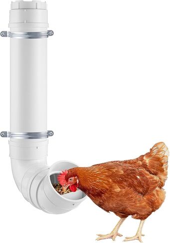 MEWTOGO Automatic Chicken Feeder No Waste - 6.6 Pounds Capacity Heavy Duty PVC Pipe Chicken Coop Feeder, Poultry Gravity Feed Port Used in Chicken Coop for Chicken Long Feeding in Kuwait