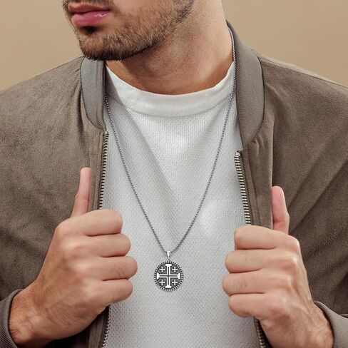 Jerusalem Cross Necklace for Men 925 Sterling Silver Crusaders Jerusalem Cross Medal Pendant Christian Jewelry, w/Stainless Steel Chain 22'' + 2'' in Saudi Arabia