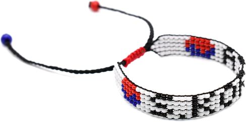 South Korea Flag Bracelet - Adjustable Korean Patriotic Jewerly for Men and Women - Cultural White, Red, Blue & Black Bracelet - South Korean Pride Bracelet - Premium Czech Beads in Saudi Arabia