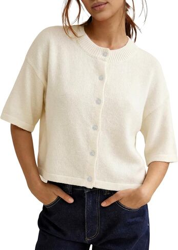 Springrain Womens Cropped Cardigan Lightweight Crewneck Summer Cardigan Casual Button Down Knit Sweater Tops in Kuwait