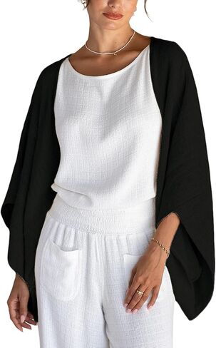 Chvity Women's Cotton Linen Cozy Cardigan Shrug Trendy Cozy Boho Knit Kimono Long Sleeve Cardigan Shawl in Saudi Arabia
