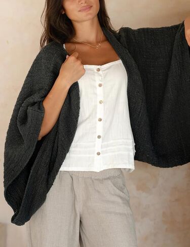 Chvity Women's Cotton Linen Cozy Cardigan Shrug Trendy Cozy Boho Knit Kimono Long Sleeve Cardigan Shawl in Saudi Arabia