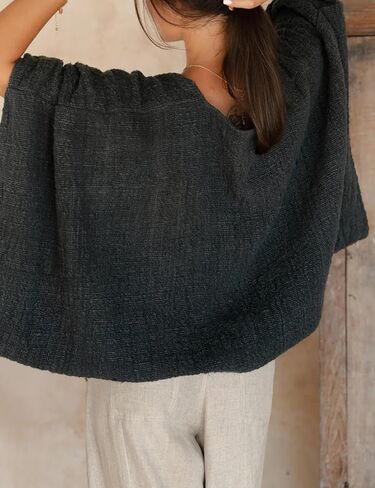 Chvity Women's Cotton Linen Cozy Cardigan Shrug Trendy Cozy Boho Knit Kimono Long Sleeve Cardigan Shawl in Saudi Arabia