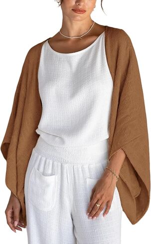 Chvity Women's Cotton Linen Cozy Cardigan Shrug Trendy Cozy Boho Knit Kimono Long Sleeve Cardigan Shawl in Saudi Arabia