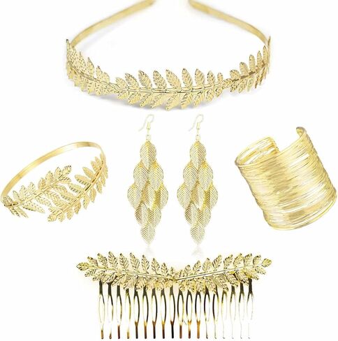 مجموعة زي الآلهة اليونانية مكونة من 6 قطع من عصابة رأس الغار الذهبية ومشط شعر على شكل ذراع للنساء للحفلات التنكرية in Kuwait