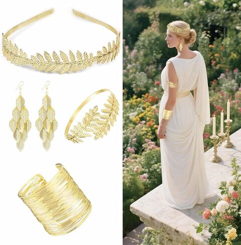 مجموعة زي الآلهة اليونانية مكونة من 6 قطع من عصابة رأس الغار الذهبية ومشط شعر على شكل ذراع للنساء للحفلات التنكرية in Kuwait