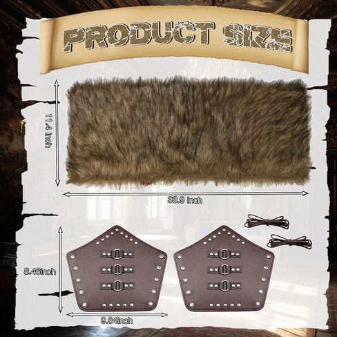 زي شال فرو الفايكنج، إكسسوارات محارب الفايكنج، زي الفايكنج، زي القرون الوسطى، زي عصر النهضة، الهالوين التنكري باللون البني in Kuwait