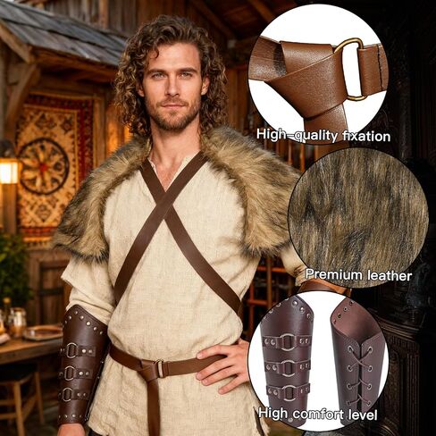 زي شال فرو الفايكنج، إكسسوارات محارب الفايكنج، زي الفايكنج، زي القرون الوسطى، زي عصر النهضة، الهالوين التنكري باللون البني in Kuwait