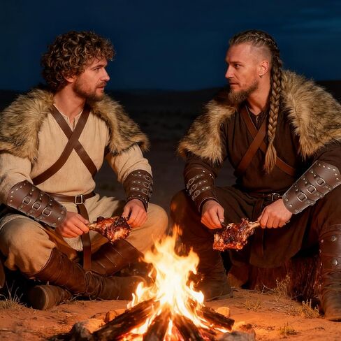 زي شال فرو الفايكنج، إكسسوارات محارب الفايكنج، زي الفايكنج، زي القرون الوسطى، زي عصر النهضة، الهالوين التنكري باللون البني in Kuwait