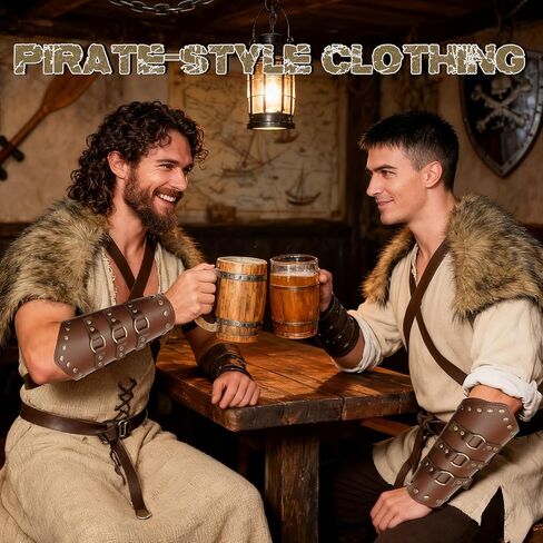 زي شال فرو الفايكنج، إكسسوارات محارب الفايكنج، زي الفايكنج، زي القرون الوسطى، زي عصر النهضة، الهالوين التنكري باللون البني in Kuwait