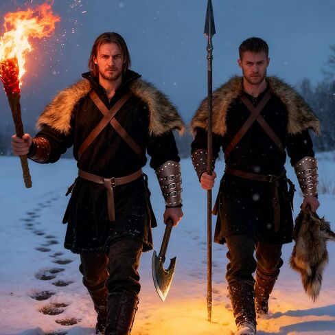 زي شال فرو الفايكنج، إكسسوارات محارب الفايكنج، زي الفايكنج، زي القرون الوسطى، زي عصر النهضة، الهالوين التنكري باللون البني in Kuwait