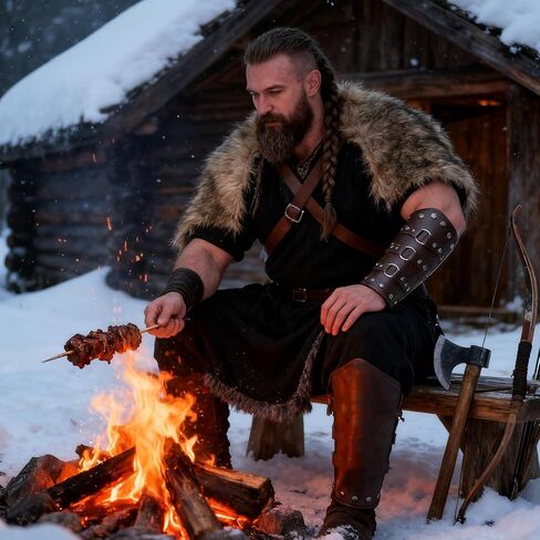 زي شال فرو الفايكنج، إكسسوارات محارب الفايكنج، زي الفايكنج، زي القرون الوسطى، زي عصر النهضة، الهالوين التنكري باللون البني in Kuwait