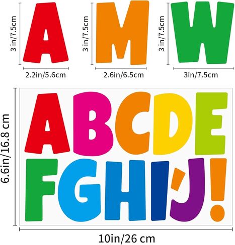 288 قطعة 24 ورقة ملصقات حروف كبيرة مقاس 3 بوصة ملصقات حروف أبجدية من الفينيل ذاتية اللصق لألواح الإعلانات والفصول الدراسية ديكور المنزل (ملونة) in Kuwait
