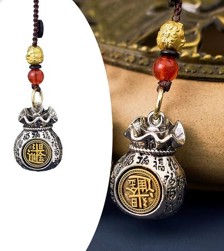 Twelve Zodiac God of Wealth Bag Keychain,Handmade Chinese Feng Shui Key Chain,Lucky Money Bag Pendant,Rotatable Lucky Money Prosperity Fortune Charm Pendant Double-Sided,Feng Shui Charm Gift Jewelry in Kuwait