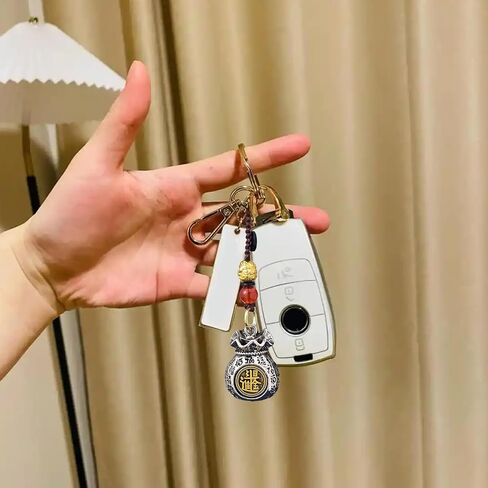 Twelve Zodiac God of Wealth Bag Keychain,Handmade Chinese Feng Shui Key Chain,Lucky Money Bag Pendant,Rotatable Lucky Money Prosperity Fortune Charm Pendant Double-Sided,Feng Shui Charm Gift Jewelry in Kuwait