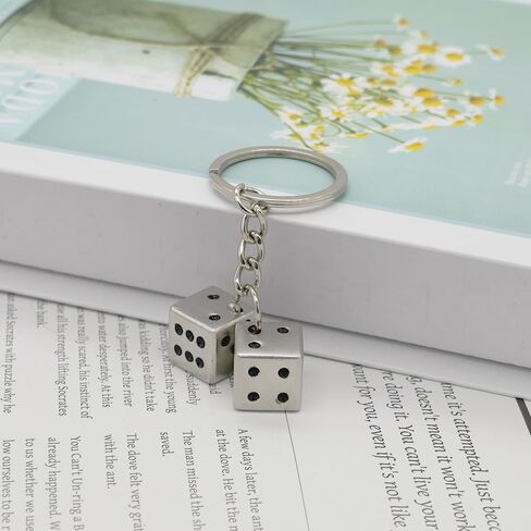 لطيف النرد نموذج المفاتيح سحر صغير محظوظ النرد مفتاح سلسلة حلقة قلادة كيرينغ هدايا للرجال النساء محفظة أكياس in Kuwait