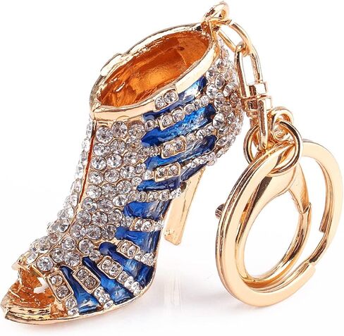 Blue Crystal Shoe Keychain, Elegant Rhinestone Charm Pendant for Keys Purses Gift Giving, 5.5cm Fashion Jewelry Accessory in Saudi Arabia