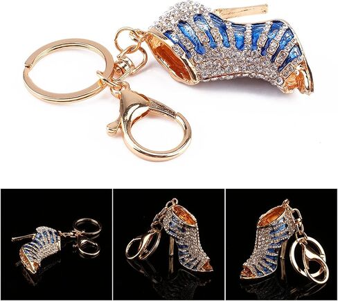 Blue Crystal Shoe Keychain, Elegant Rhinestone Charm Pendant for Keys Purses Gift Giving, 5.5cm Fashion Jewelry Accessory in Saudi Arabia